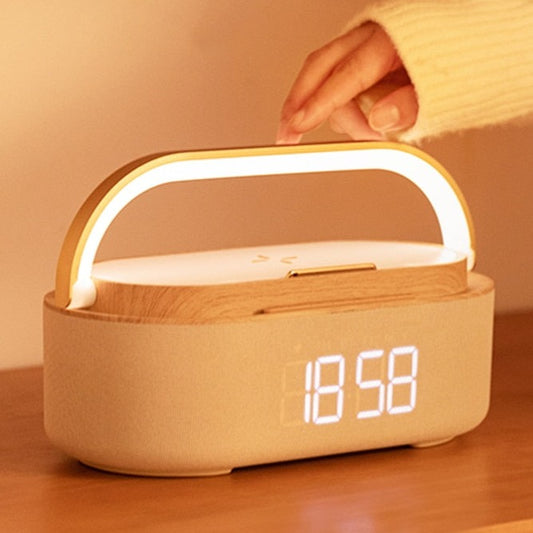 AuraEase 5-in-1 Sleep Companion Modern Wood Digital Alarm Clock